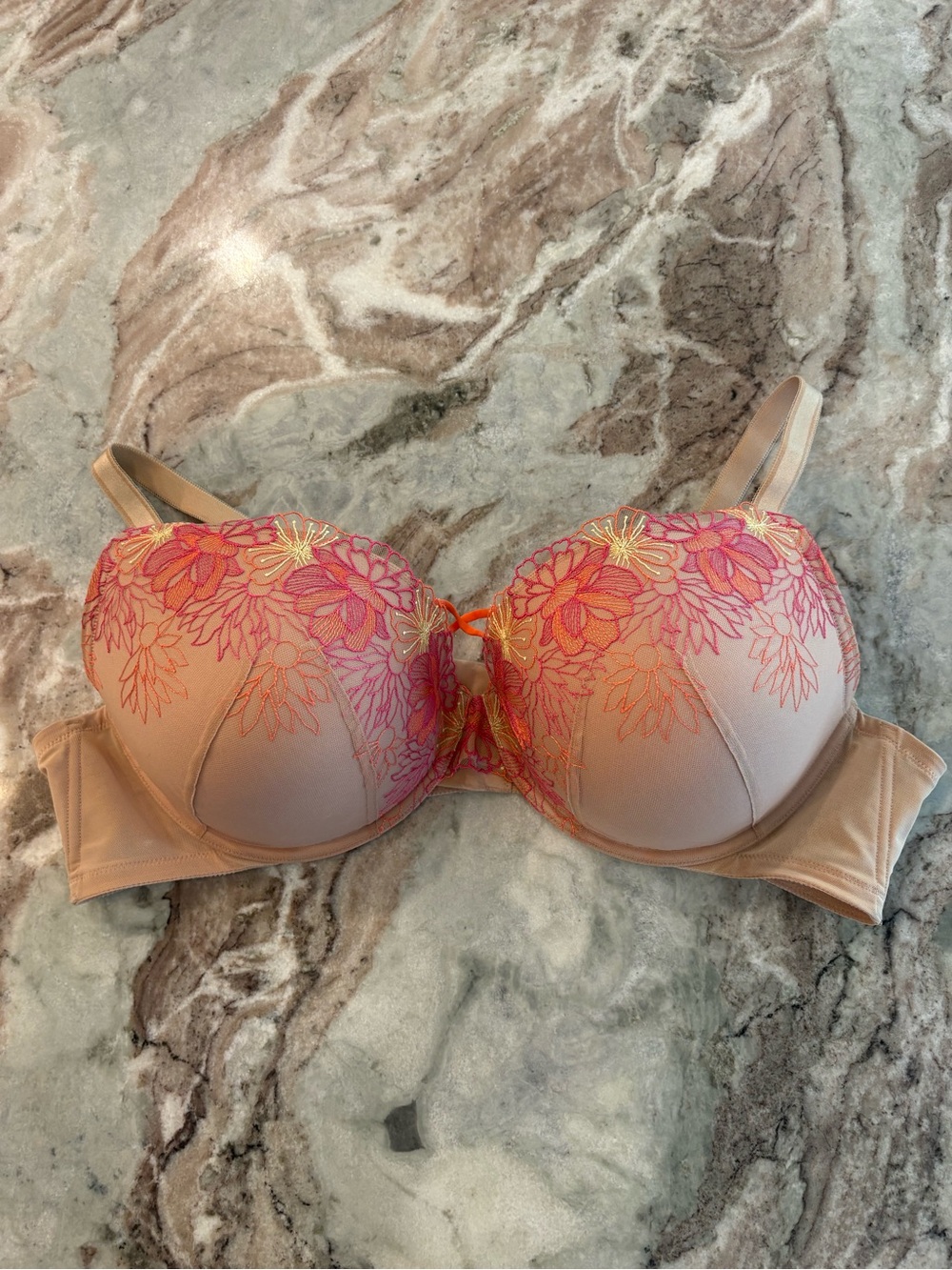 Torrid Curves 48C Balconette Floral Embroidered Bra Nude Neon Lace